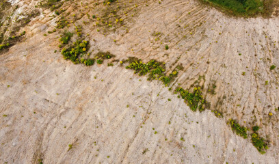 Aerial view of the mining quarry. Industrial landscape sand and desert.