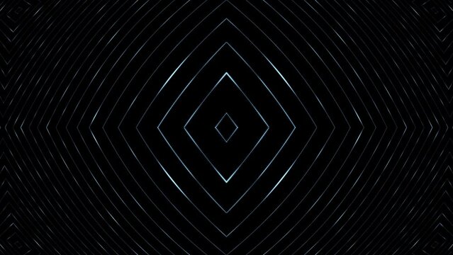 Abstract diamond shapes line pattern seamless looping on dark black background.