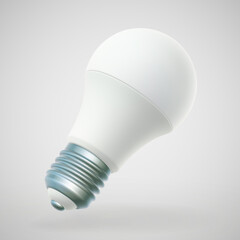 3D LED white light bulb on gray background. Concept of modern eco-friendly technology, green energy and business idea. Home equipment - realistic electric lamp, vector illustration. - 527118778