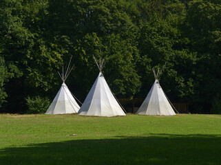 Forest camp and three Indian teepees © Pecold