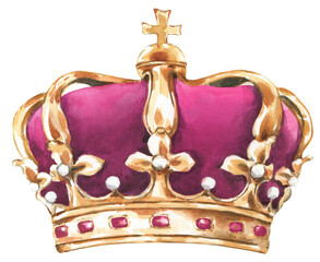 Watercolor Golden pink King crown illustration, realistic detailed drawing, create funny character creator, animal, boy,girl, dog, cat, Queen royal princess, Prince,party decoration,gender reveal