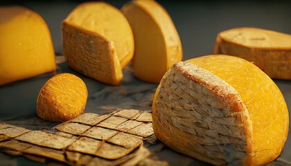 3D illustration of a Fresh Cheese on the basket with yellow color