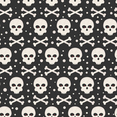 Flat Halloween pattern with skulls and bones