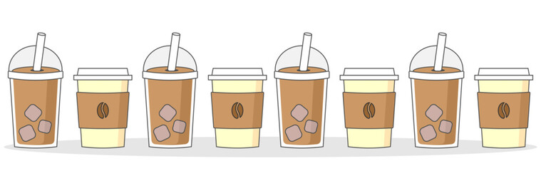 cup of coffee. Isolated on white background disposable kraft brown, white paper coffee cup with cap icon set.Vector illustration