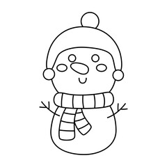 Obraz premium Cute snowman with hat and scarf line icon.