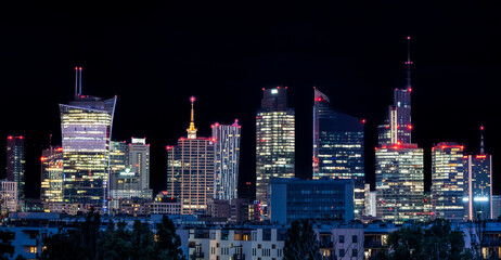 Warsaw city panorama by night 2022 business center