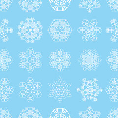 Snowflakes seamless pattern. Snow flakes texture background, snowfall winter pattern, snow falling vector illustration, snowflakes frame for Christmas design