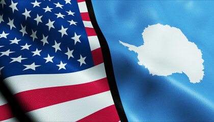 United States of America and Antarctica Merged Flag Together A Concept of Realations
