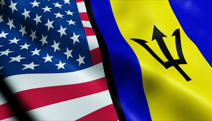 Fototapeta na wymiar United States of America and Barbados Merged Flag Together A Concept of Realations