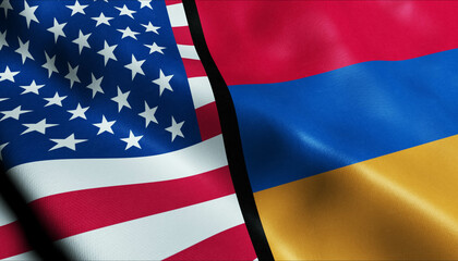 Fototapeta na wymiar United States of America and Armenia Merged Flag Together A Concept of Realations