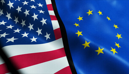 United States of America and European Union Merged Flag Together A Concept of Realations