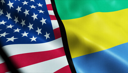 United States of America and Gabon Merged Flag Together A Concept of Realations