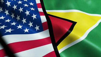 United States of America and Guyana Merged Flag Together A Concept of Realations