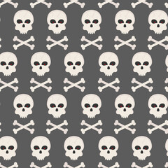 Flat Halloween pattern with skulls and bones