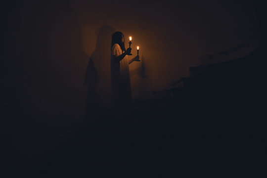 Scary ghost woman in haunted house