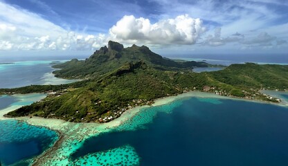 Bora Bora aerial view - obrazy, fototapety, plakaty