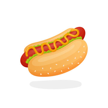 Hot dog in cartoon style, vector illustration, on a white background