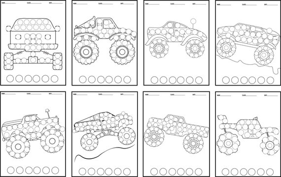 Monster Trucks Dot Markers for kids activity coloring book or page.  11180038 Vector Art at Vecteezy