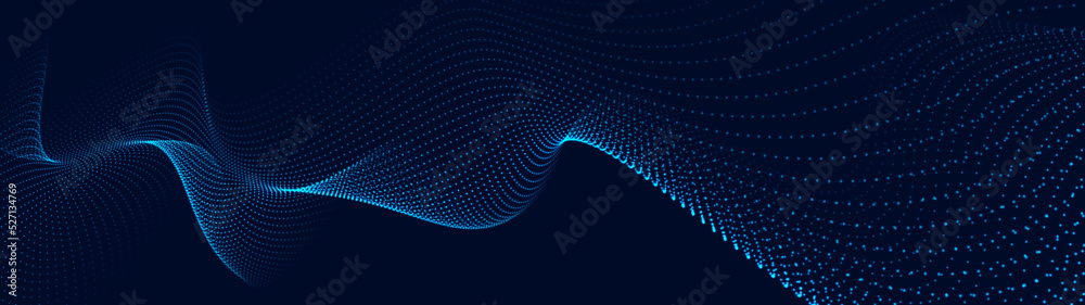 Wall mural a moving digital 3d wave. futuristic dark background with dynamic blue particles. the concept of big