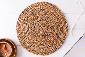 Woven straw serving napkin. Plate holder
