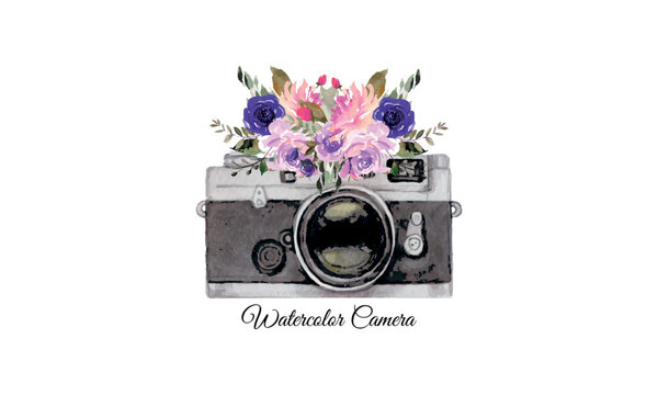 Watercolor camera logo Vector Art. watercolor camera logo