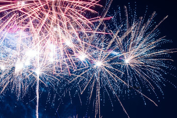 Fototapeta premium Beautiful multi-colored fireworks against the background of the night sky.