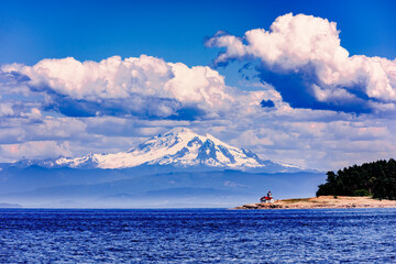 mt. rainier and lighthouse