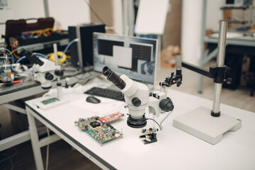 Microscope in Scientific research tech Laboratory on table.