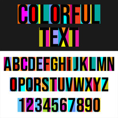 Stylized colorful font and alphabet vector illustration