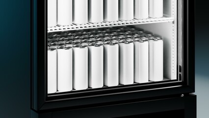 Dark refrigerator with the white can on the shelf. Detailed close-up view. High quality 3d illustration