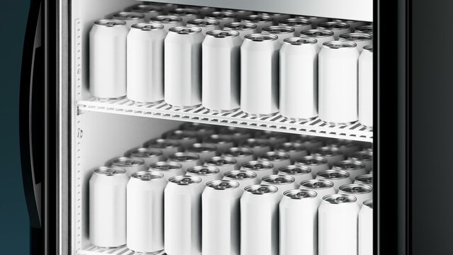 Dark refrigerator with the white can on the shelf. Detailed close-up view. High quality 3d illustration