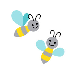 Bee. Cheerful smiling bees. Easter, spring, summer. Flat, cartoon, isolated