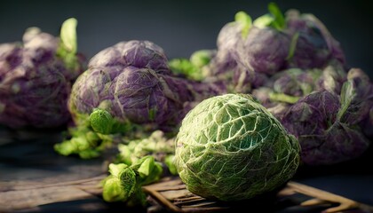 Fototapeta premium 3D illustration of a Fresh cabbage on the basket with green color