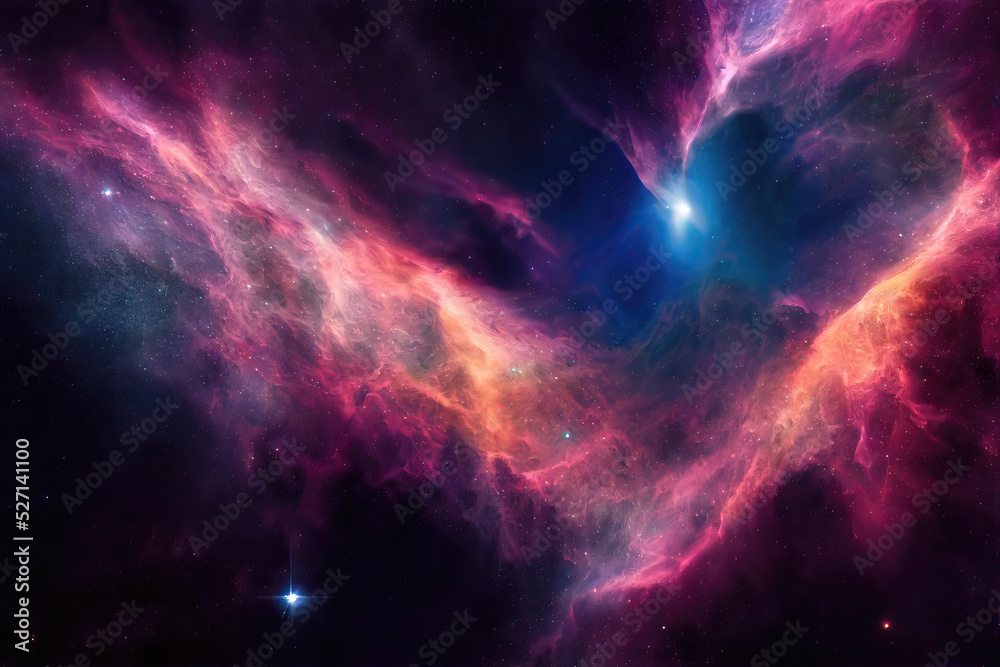 Wall mural space cosmic background of supernova nebula and stars, glowing mysterious universe