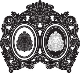 king lion logo with vintage frame handmade design vector