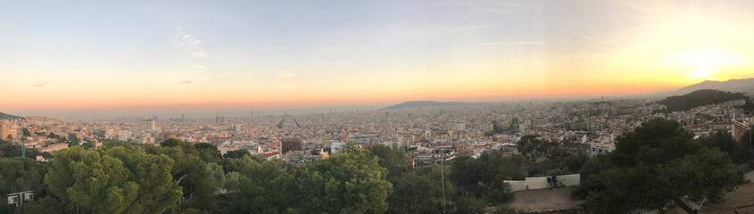 Fototapeta na wymiar Barcelona City Panoramic Sunset Photograph