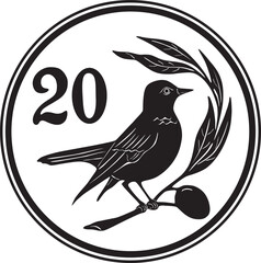 cyprus coin 20 cent with bird and olive leaves black design