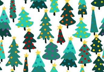 Obraz premium Winter forest seamless Christmas tree pattern for new year wrapping paper and kids clothes print and Noel