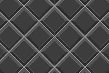 Black square tile diagonal seamless pattern. Kitchen backsplash background. Bathroom or toilet ceramic wall or floor diamond mosaic. Indoor or outdoor mosaic texture. Vector flat illustration