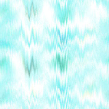 Washed teal blurry wavy ikat seamless pattern. Aquarelle effect boho fashion fabric for coastal nautical stripe wallpaper background. Stripe with blurry gradient tileable swatch.