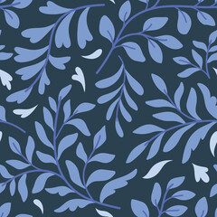 Vector hand drawn leaves seamless pattern. Abstract trendy floral background. Repeatable texture.