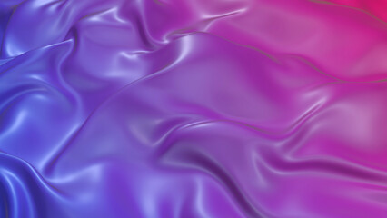 3D render beautiful folds of light silk with red blue gradient in full screen. Beautiful clean fabric background. Simple soft background with smooth folds like waves on a liquid surface.