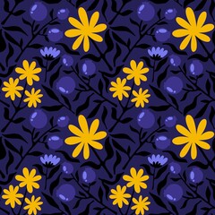 Naklejka na ściany i meble Floral spring summer seamless flower and berries pattern for wrapping paper and accessories and kids