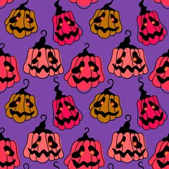 Halloween seamless pumpkins and witch hat and ghost pattern for fabrics and wrapping paper and clothes print