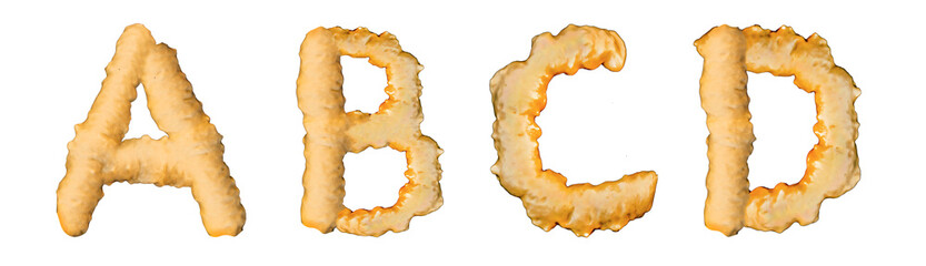 Letters A, B, C, D made of mounting construction foam