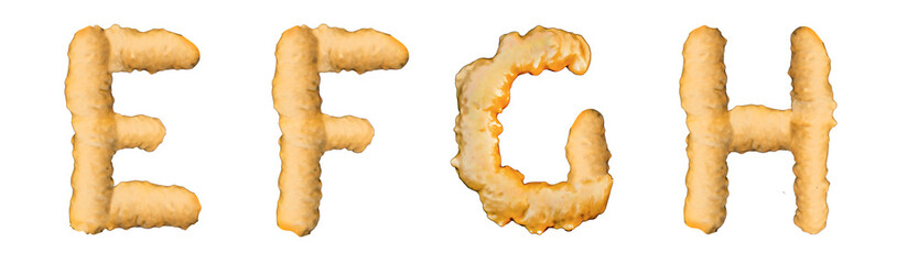 Letters E, F, G, H made of mounting construction foam