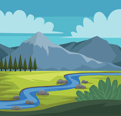 Fototapeta na wymiar wanderlust landscape with river