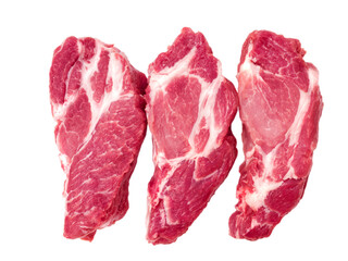 Three boneless pork collar butt slices isolated transparent png