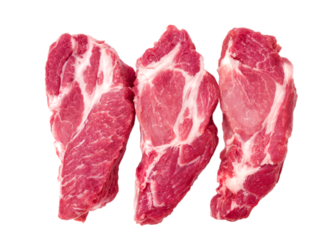 Three boneless pork collar butt slices isolated transparent png