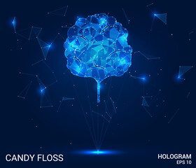 A hologram candy floss. Candy floss made of polygons, triangles of points and lines. Candy floss is a low poly compound structure. Technology concept vector. - obrazy, fototapety, plakaty